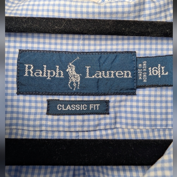 Vintage Ralph Lauren Gingham Shirt 16L Large Tall Blue Pink Pony Old Money - Picture 6 of 7